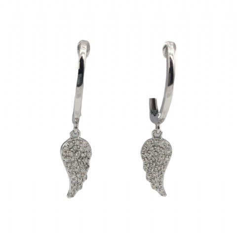 Diamond Wing Dangle Earrings 0.31ct White Gold