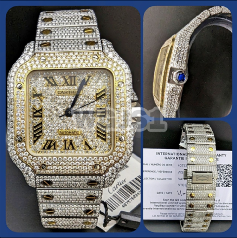 Diamond 2022 Cartier Santos 37mm Watch With Paper