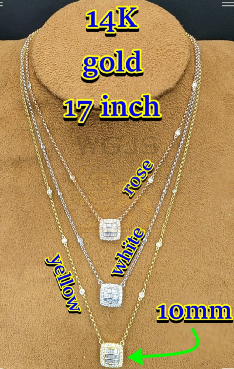 14K ROSE,YELLOW,OR WHITE DIAMOND NECKLACES SQUARE SHAPE .55CT