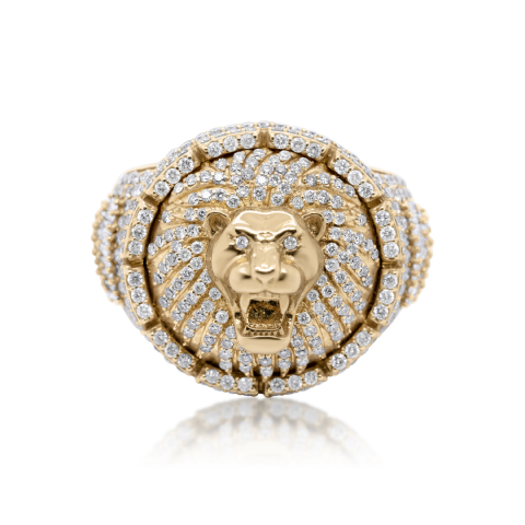 Diamond Lion Head Ring 2.93 ct. 10K Yellow Gold
