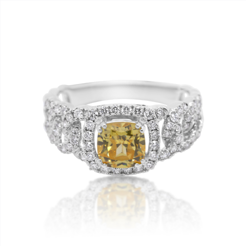 Diamond Ring 0.55 ct. 14K White Gold Yellow Center Stone