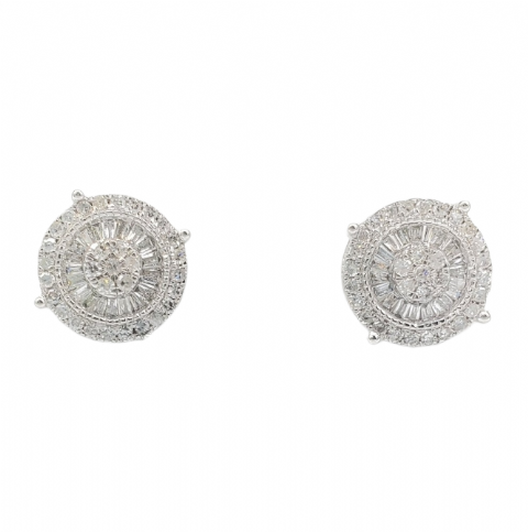 Baguette Diamond Circle Earrings 0.67ct 10k White Gold