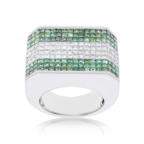 White and Green Princess Cut Diamond Ring 6.40 ct. 14K White Gold
