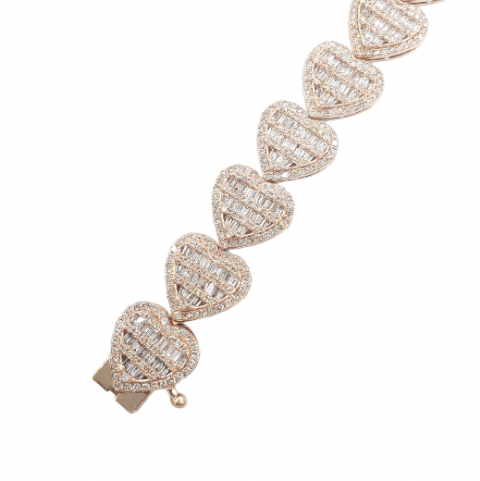 Baguette Diamond Heart Bracelet 7.65ct 14k Rose Gold