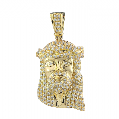 Diamond Crowned Jesus Pendant 1.50 ct. 10k Yellow Gold