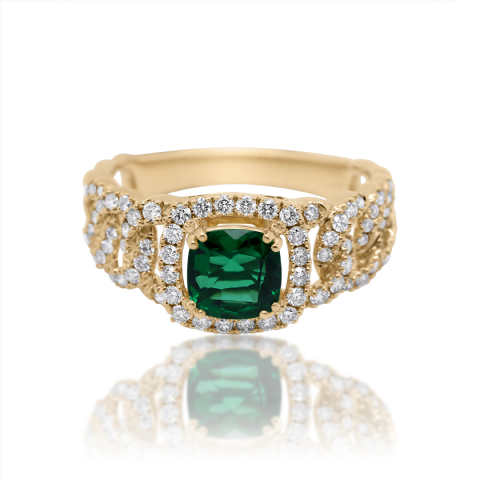 Diamond Ring 0.55 ct. 14K Yellow Gold Green Center Stone