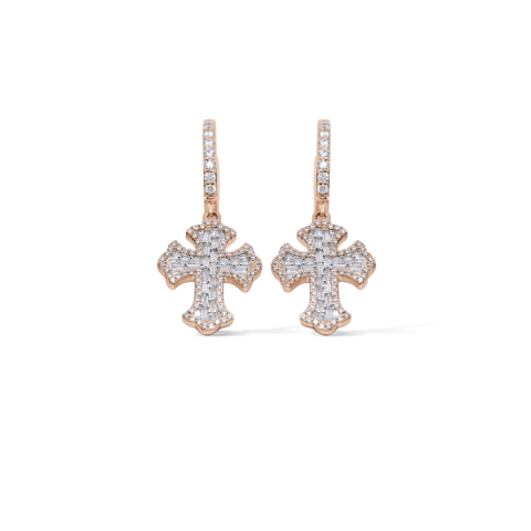 Baguette Diamond Cross Earrings 0.77 ct. 14K Rose Gold