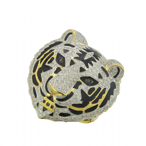 Diamond Tiger Head Ring 1.56 ct. 10K Yellow Gold