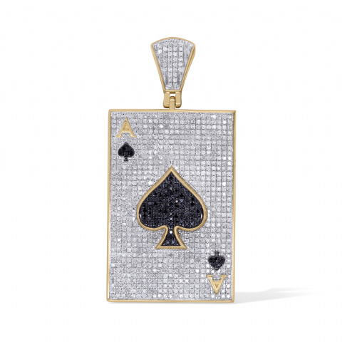 diamond White and Black Ace of Spade Pendant 1.77 ct. 10K Yellow Gold
