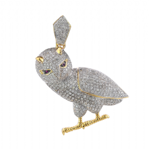 Diamond Owl Pendant  1.56 ct. 10K Yellow Gold 6.45 g