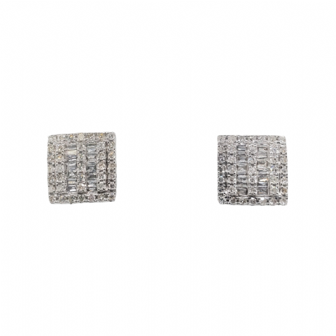 Baguette Diamond Square Earrings 0.61ct 10k White Gold