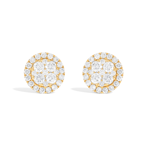 Round Cluster Halo Diamond Earrings 1.50 ct. 10k Yellow Gold