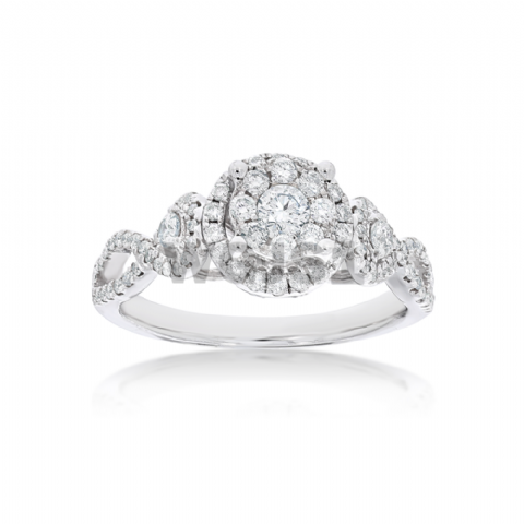 Diamond Engagement Ring Fancy Halo Setting 0.73 ct. 14k White Gold