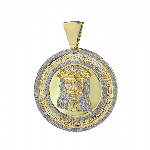 Diamond Jesus Medallion Pendant  0.61 ct.10k Yellow Gold