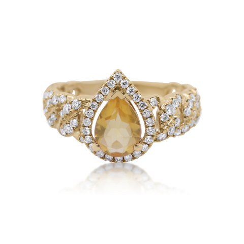 Diamond Ring 0.55 ct. 14K Yellow Gold Yellow Pear Shaped Center Stone