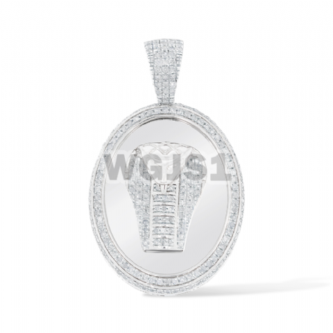 Diamond Cobra Head Oval Shaped Medallion 0.40 ct. 14k White Gold