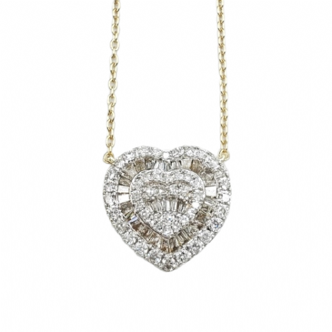 Baguette Diamond Heart Pendant with Gold Chain 0.63ct 14K Yellow Gold