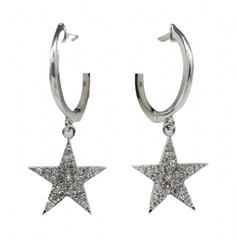 Diamond Star Dangle Earrings 0.31ct 14K White Gold