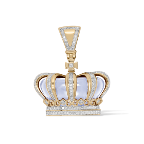 Diamond Crown with  White Enamel Pendant 0.65 ct. 10K Yellow Gold