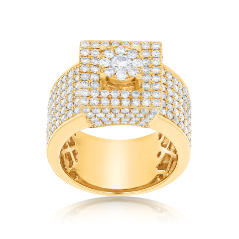 Men's Square Top Cluster Diamond Ring 3.75 ct. 10k Yellow Gold