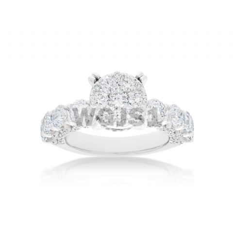 Diamond Engagement Ring Large Side Diamonds 3.15 ct. 14k White Gold