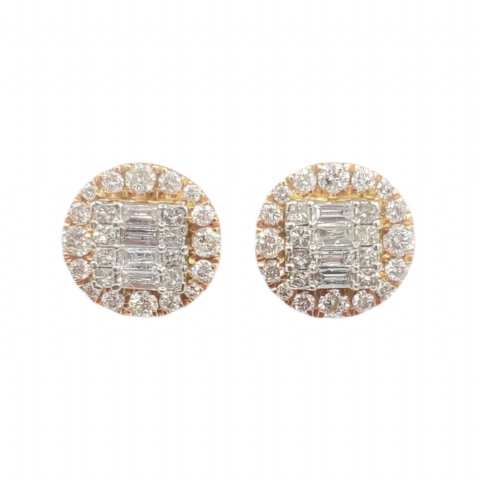 Baguette Diamond Circle Earrings 1.30ct 14K Rose Gold