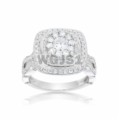 Diamond Engagement Ring 1.43 ct. Pillow Shaped 14k White Gold
