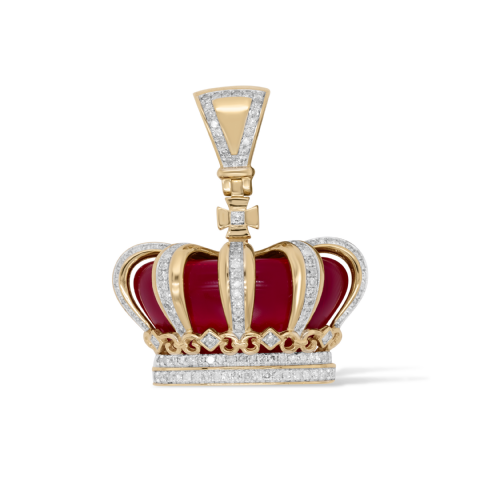 Diamond Crown with Red Enamel Pendant 0.65 ct. 10K Yellow Gold