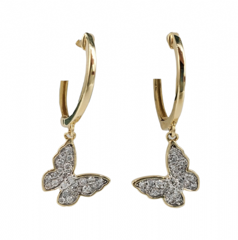 Diamond Butterly Dangle Earrings 0.33ct 14K Yellow Gold