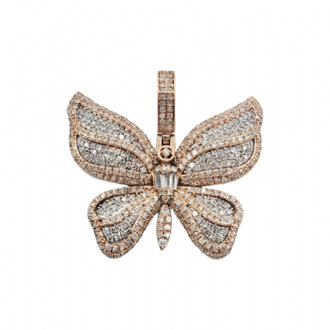 Baguette Diamond Butterfly Pendant 2.56ct 14K Rose Gold