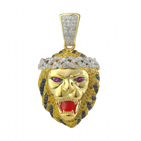 Diamond Loin Head pendant  1.30 ct. 10K Yellow Gold