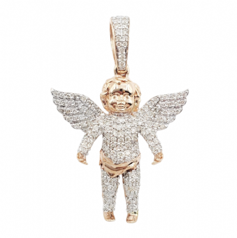 Diamond Baby Angel Pendant 1.38ct 14K Rose Gold