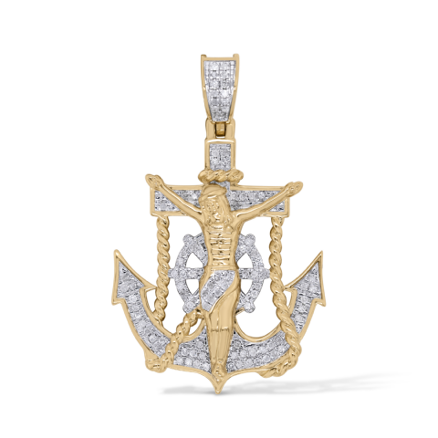 Diamond anchor Pendant 0.30 ct.  10K Yellow Gold