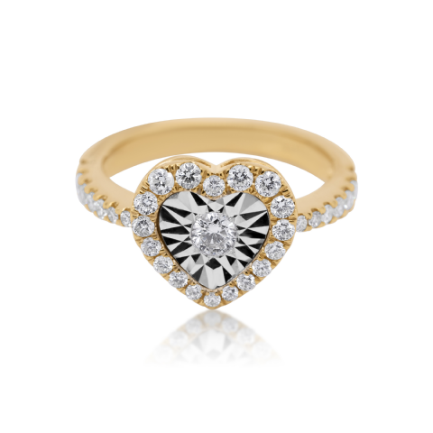 Diamond Heart Ring 0.72 ct. 14K White and Yellow Gold