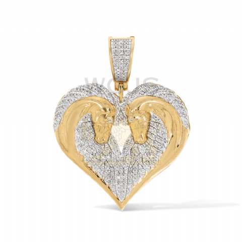 Diamond Heart Shaped Loving Horses Pendant 0.42 ct. 10k Yellow Gold