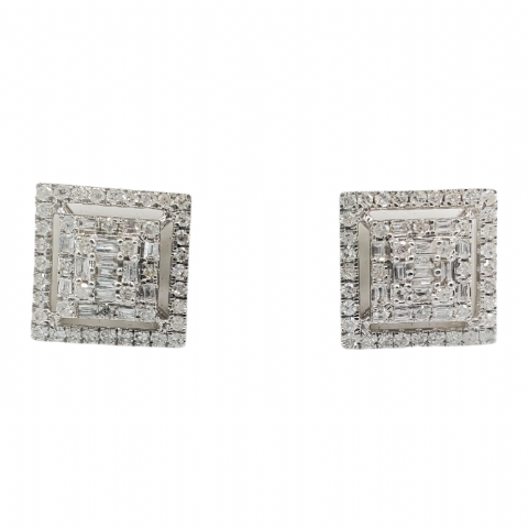 Baguette Diamond Square Earrings 0.73ct 10k White Gold