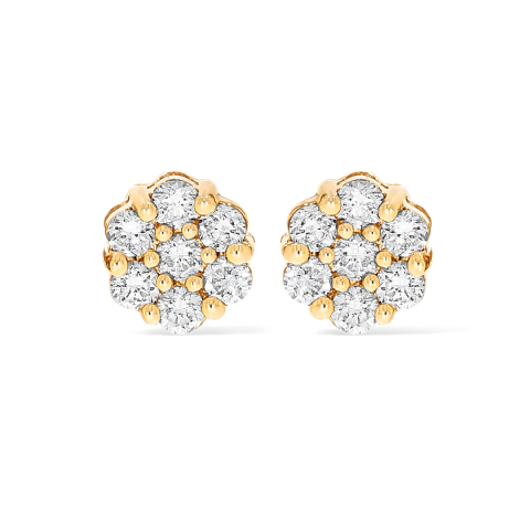 Diamond Flower Setting Earrings 0.55 ct. 14k Yellow Gold