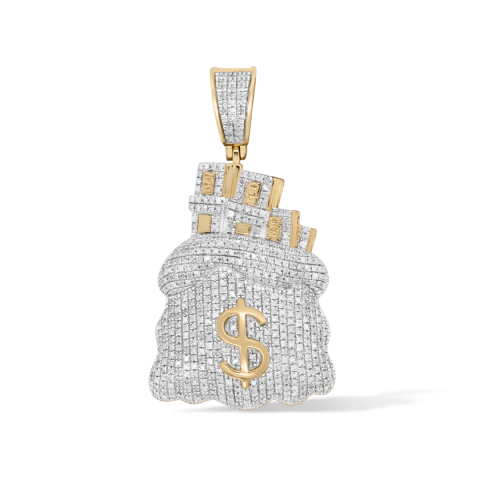 Diamond Sack of Money Pendant  1.24 ct.  10K Yellow Gold