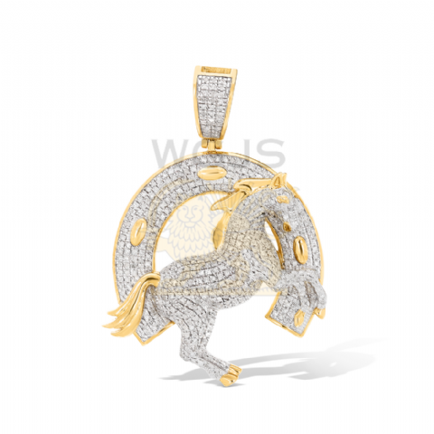 Diamond Horse and Horseshoe Pendant 0.97 ct. 10k Yellow Gold