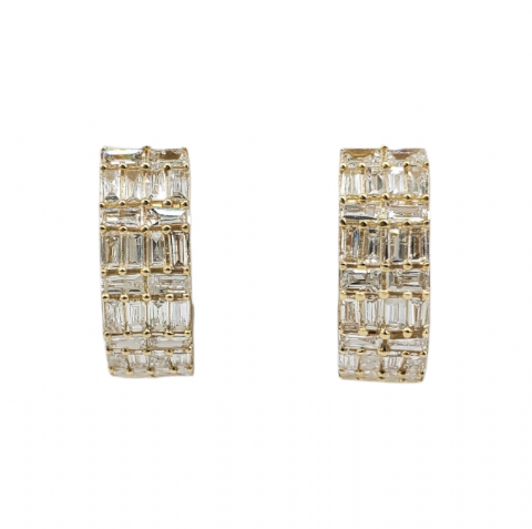 Baguette Diamond Huggies Earrings 0.35ct 14K Yellow Gold