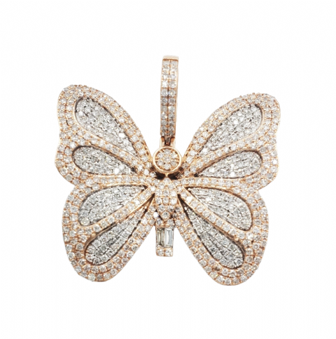 Baguette Diamond Butterfly Pendant 2.55ct 14K Rose Gold