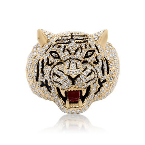 Diamond Tiger's Head Ring 2.40 ct. 10K Yellow Gold