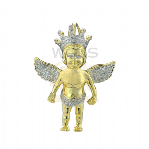 Diamond Angel Pendant . 0.30CT 10K Yellow Gold