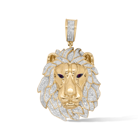 Diamond Lion Head Pendant   0.58 ct. 10K Yellow Gold