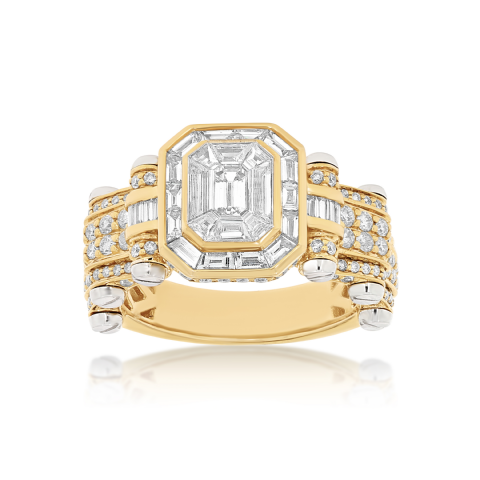 Emerald Cut Diamond Ring 2.85 ct. 14k Gold With White Accents