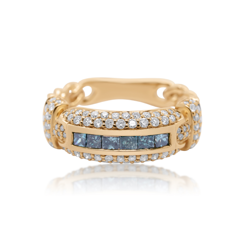 White and Blue Diamond Ring 0.95 ct. 14K Yellow Gold