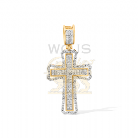 Diamond cross pendant with diamond bail.  0.42 ct. 10k yellow gold