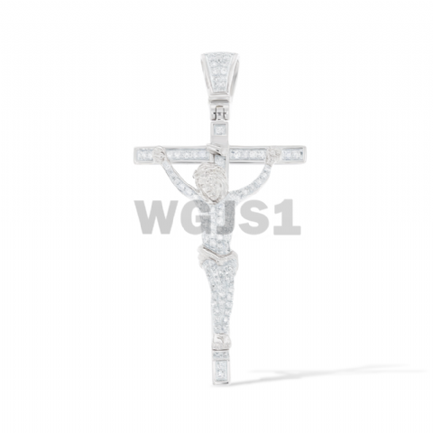 Diamond Jesus Cross Crucifix Pendant 0.65 ct. 14k White Gold