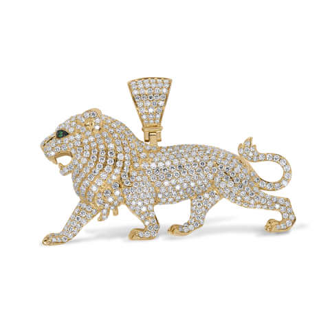 Diamond Lion Pendant 5.50 ct. 10K Yellow Gold