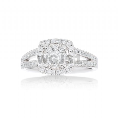 Diamond Engagement Ring Double Halo Setting 0.86 ct. 14k White Gold